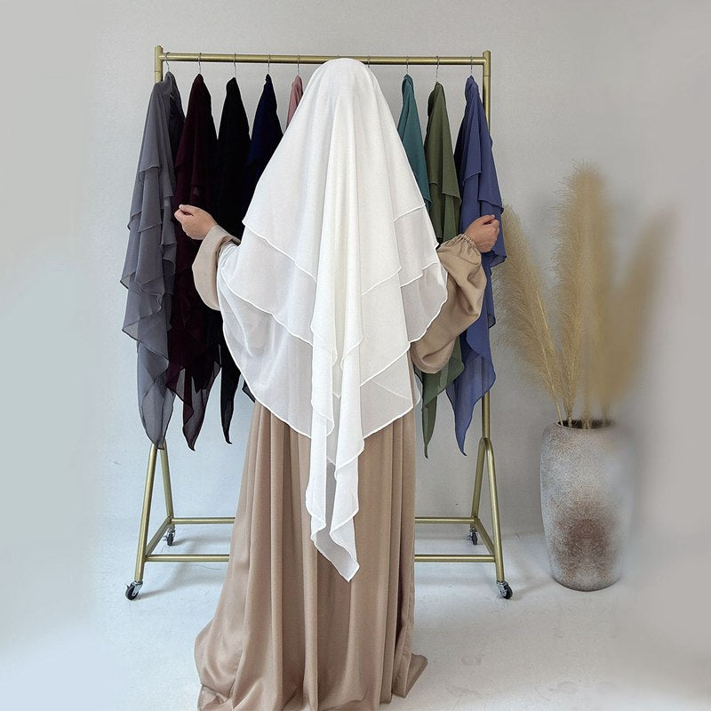 3 Layer Chiffon 11 Color Options Long Khimar