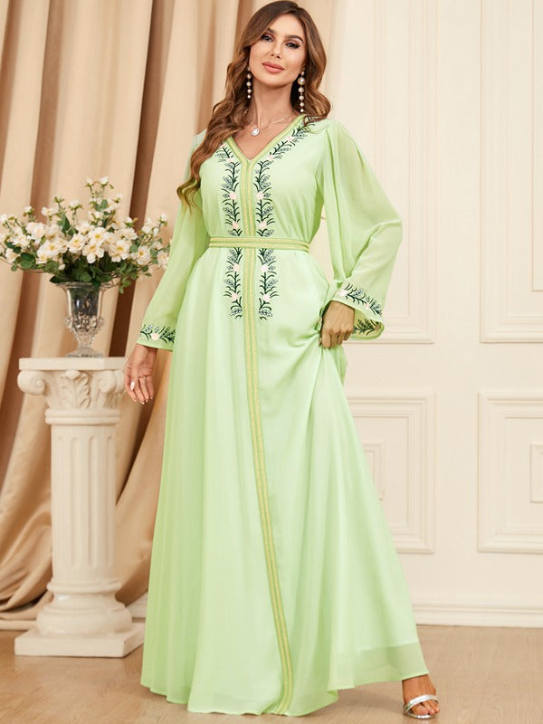 Robe de l'Aïd caftan du Moyen-Orient pour femmes, tenue de soirée décontractée, broderie en mousseline de soie