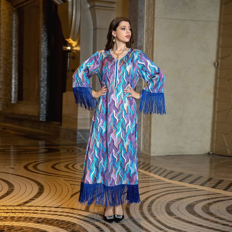 Robe imprimée EID Taseel Moyen-Orient Caftan arabe Robe caftan Jalabiya