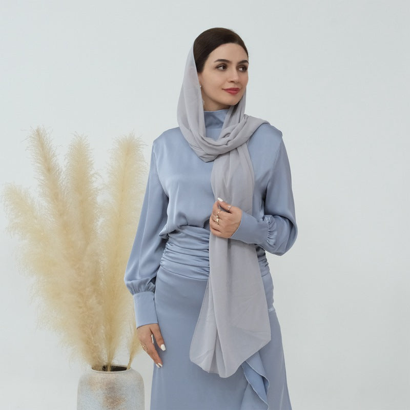 Ensemble 2 pièces haut et jupe en satin pour femme musulmane, Abaya