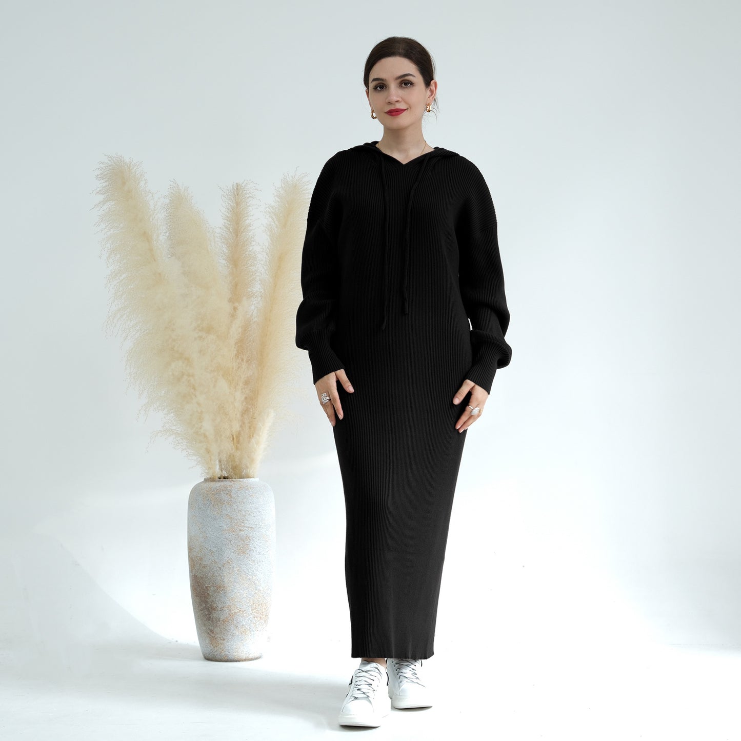 Robe Abaya en coton mélangé épais avec capuche pour femme musulmane, idéale pour l'hiver et l'automne