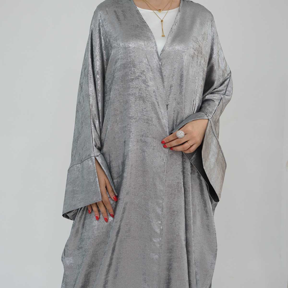 Robe Abaya ouverte en cardigan - Tissu bronzant