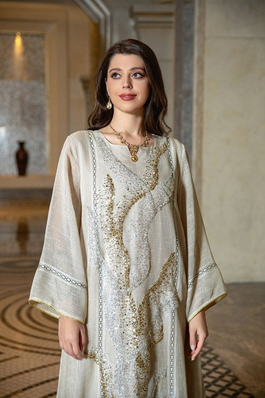 EId Dubai Luxury Doris Sequins Embroidery Caftan Kaftan Dress Jalabiya