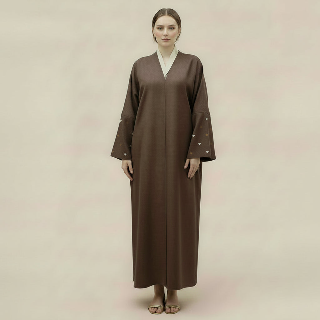 Heart Embroidery Cardigan Open Abaya Dress