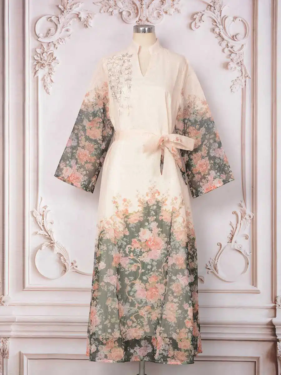 Robe caftan imprimée avec strass Hotfix Eid #25374