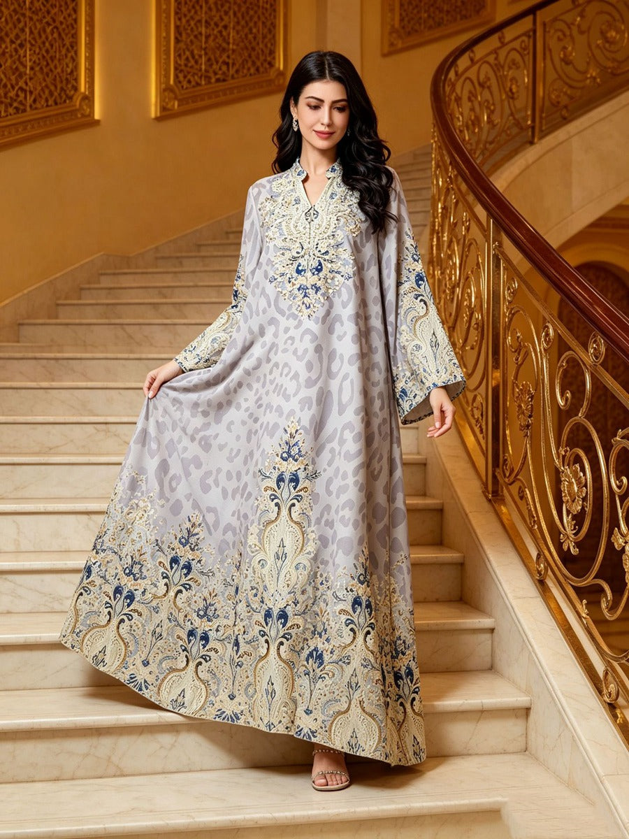 Robe Eid Hotfix Strass Satin Jalabiya Caftan Kaftan Robe