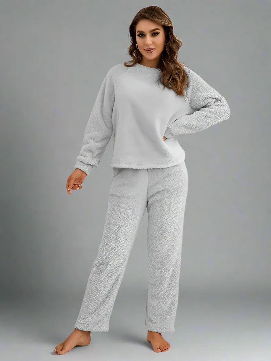 Pyjama d'hiver en polaire pour femme, ensemble deux pièces