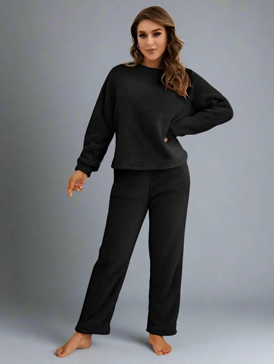 Pyjama d'hiver en polaire pour femme, ensemble deux pièces