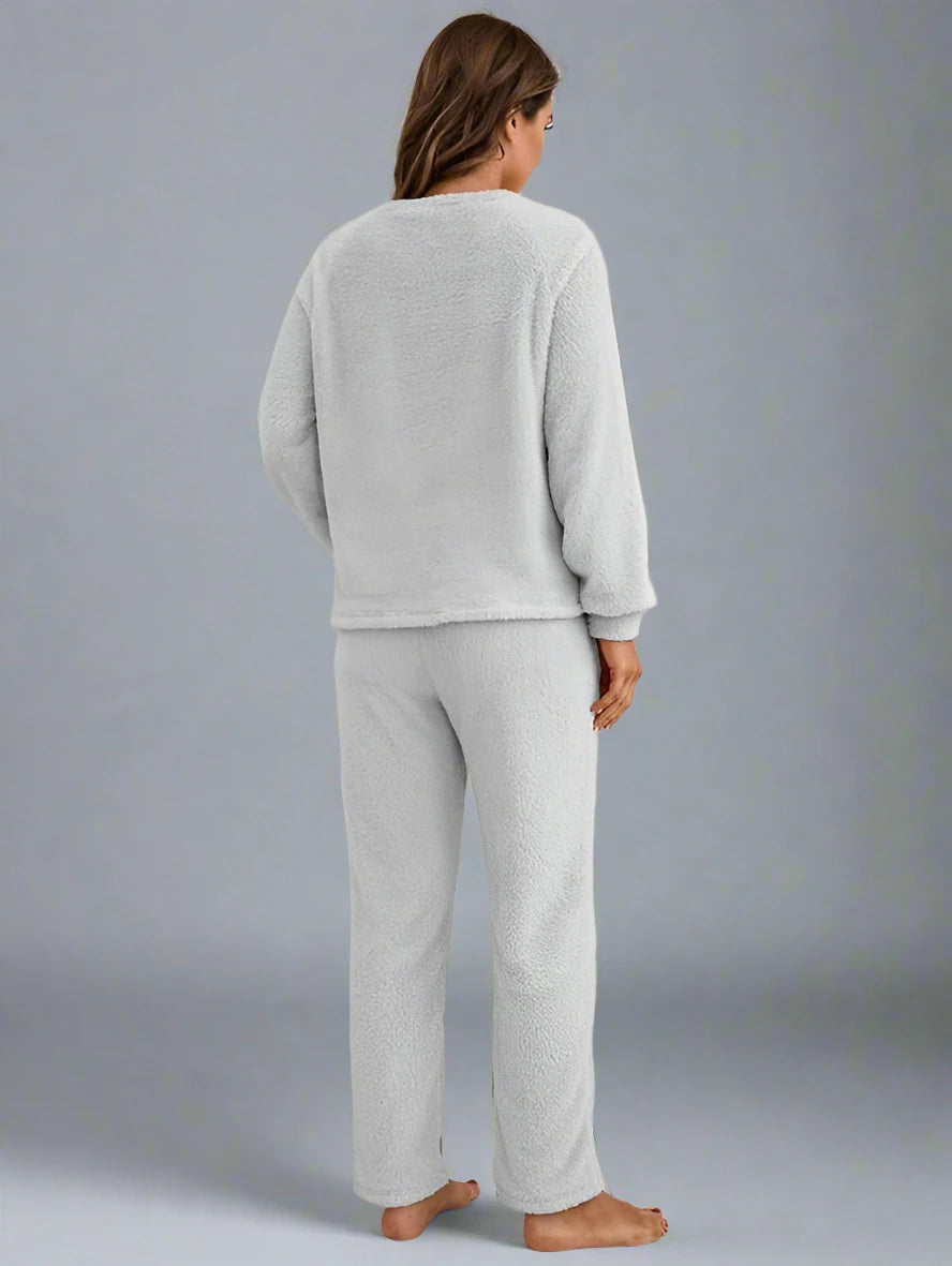 Pyjama d'hiver en polaire pour femme, ensemble deux pièces