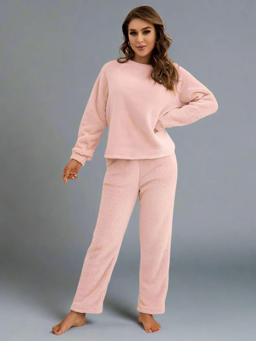 Pyjama d'hiver en polaire pour femme, ensemble deux pièces