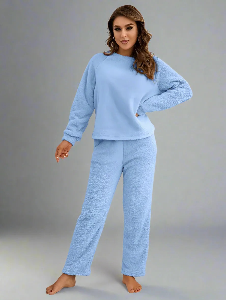 Pyjama d'hiver en polaire pour femme, ensemble deux pièces