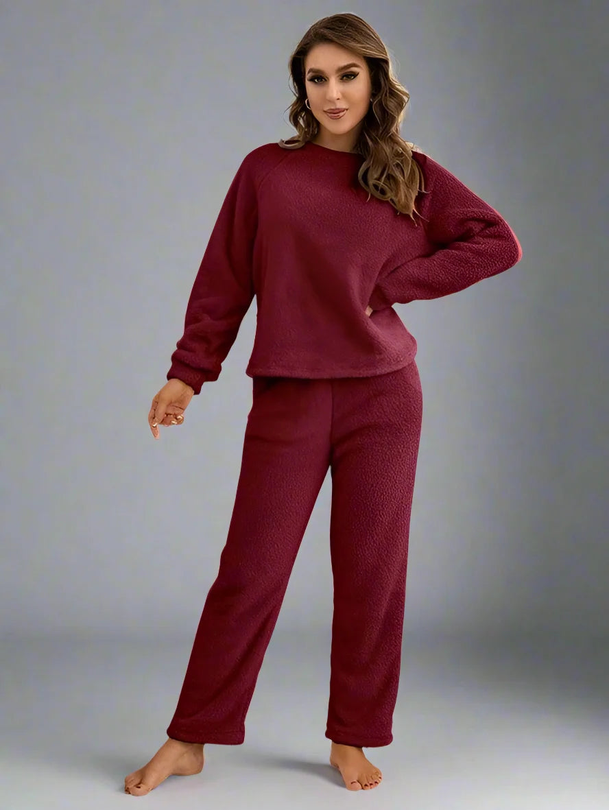 Pyjama d'hiver en polaire pour femme, ensemble deux pièces