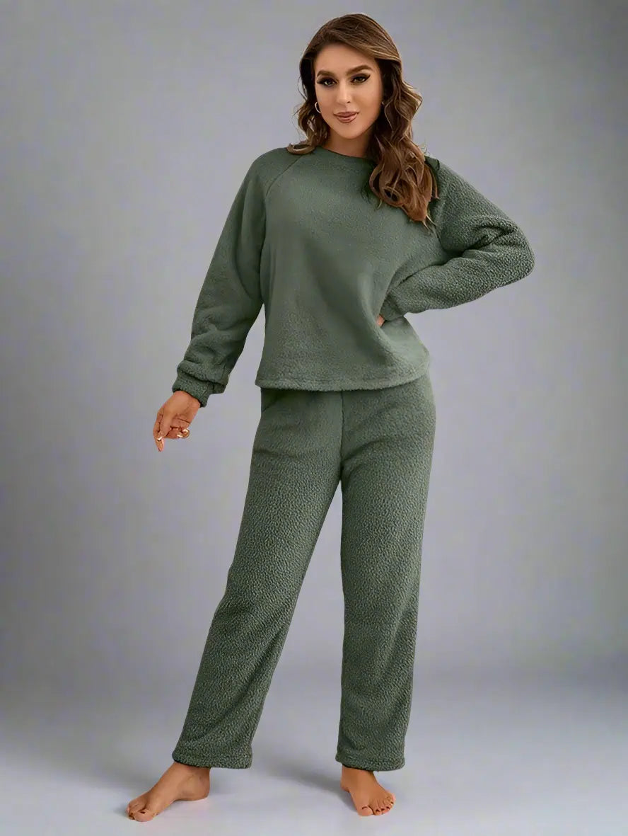 Pyjama d'hiver en polaire pour femme, ensemble deux pièces