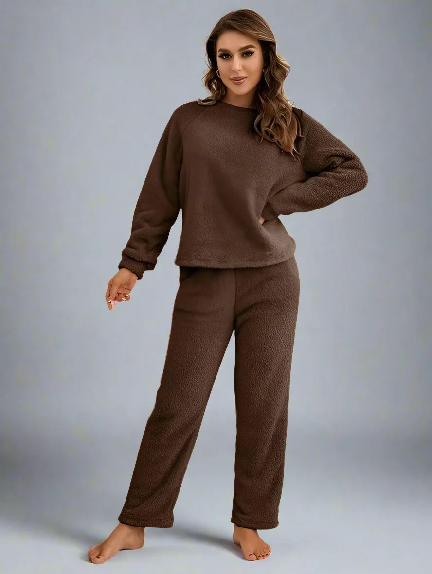 Pyjama d'hiver en polaire pour femme, ensemble deux pièces