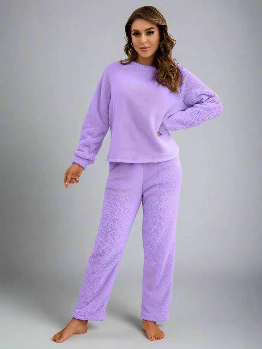 Pyjama d'hiver en polaire pour femme, ensemble deux pièces