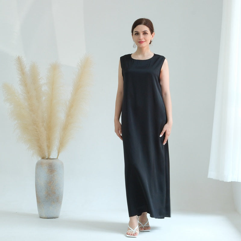 Robe de chambre intérieure sans manches en satin pour femmes musulmanes
