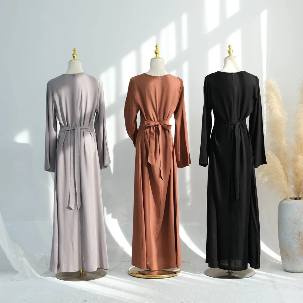 Robe Abaya en lin et coton mélangés avec bretelles réglables au dos #25948