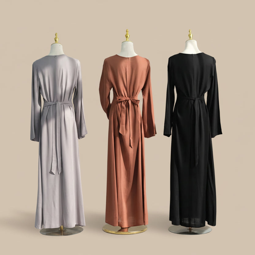 Robe Abaya en lin et coton mélangés avec bretelles réglables au dos #25948