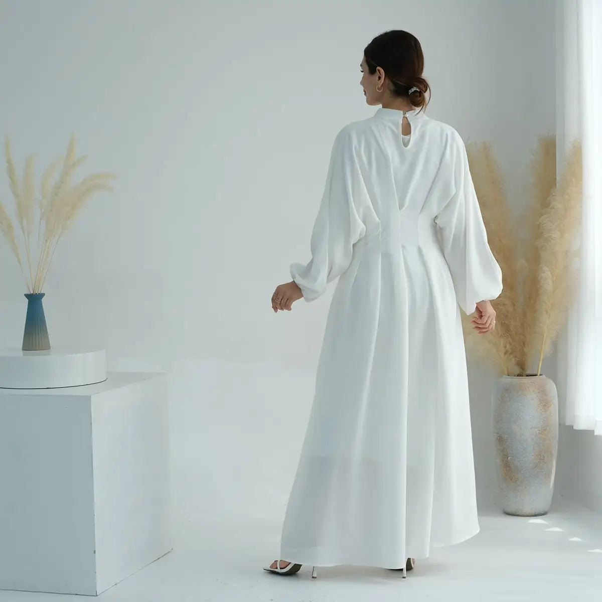 Robe Abaya en lin à manches élastiques pour femmes musulmanes
