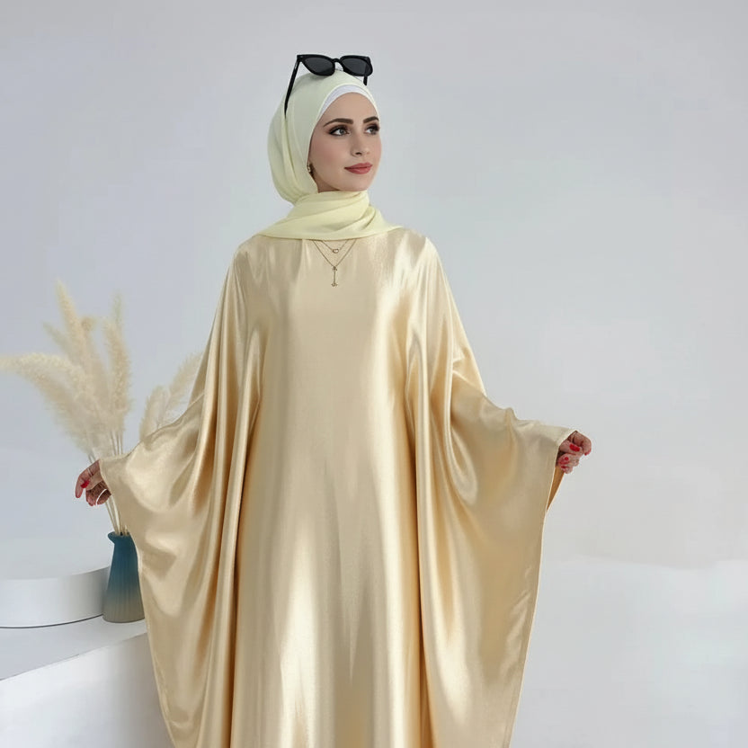 Wrinkle Satin Bright Muslim Women Farasha Abaya Dress