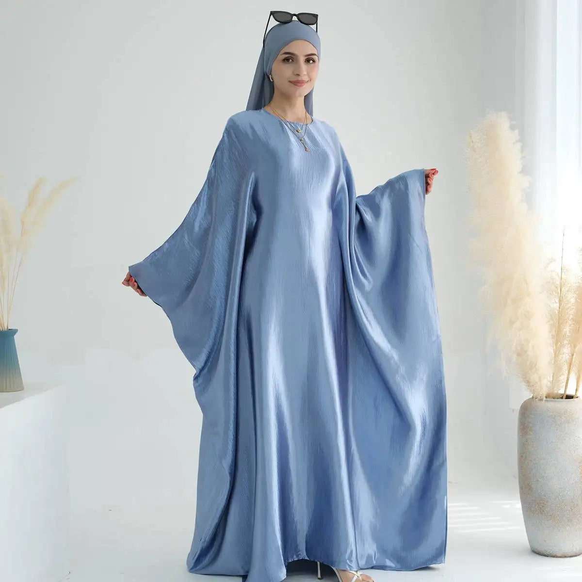 Robe Abaya Farasha en satin brillant pour femmes musulmanes