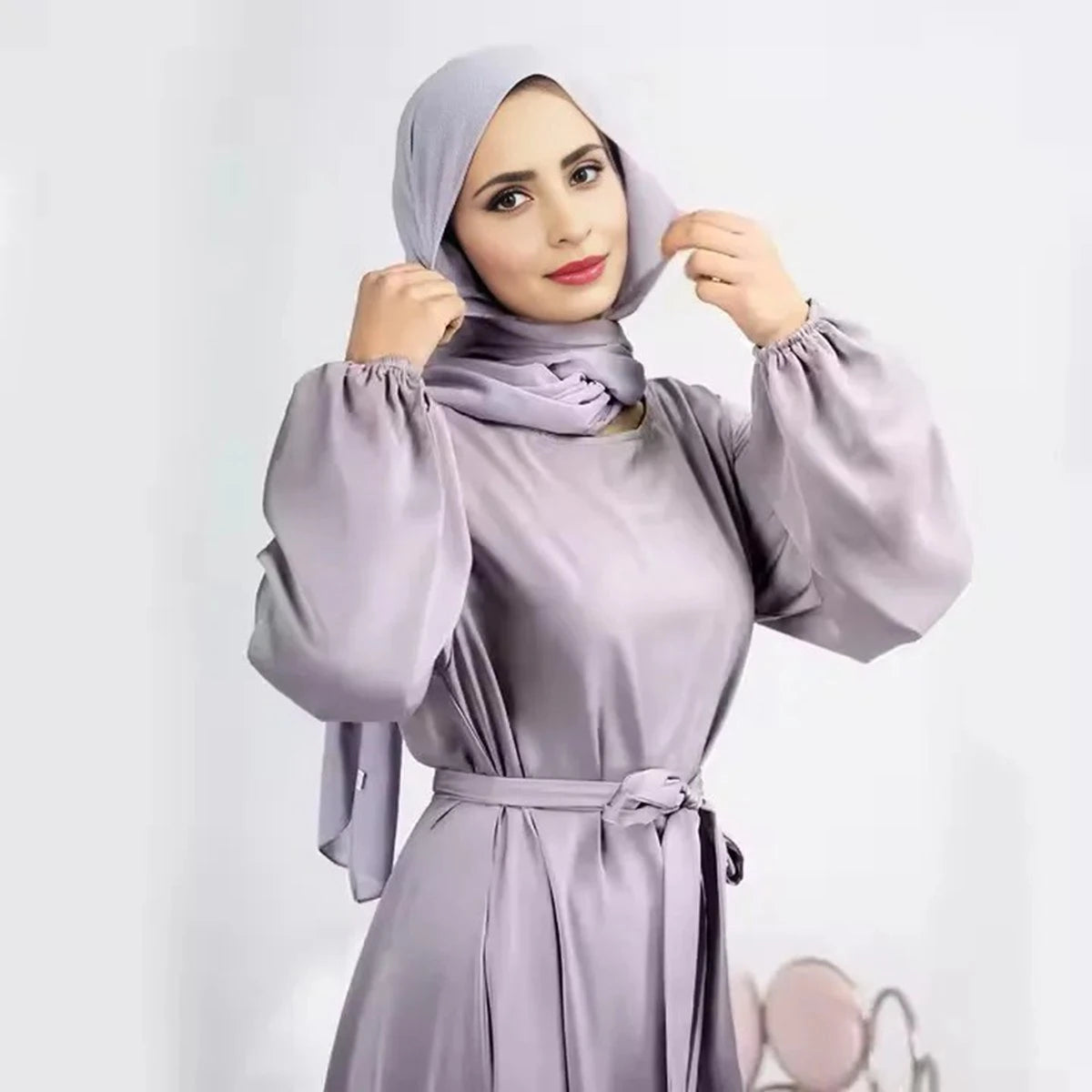 Robe Abaya en satin pour femmes musulmanes turques du Moyen-Orient et de Dubaï