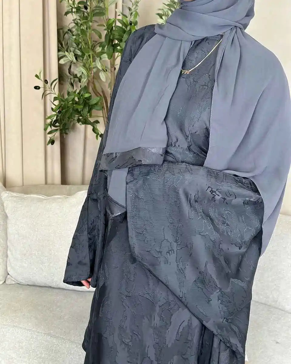 Robe Abaya en satin jacquard 3D #25002