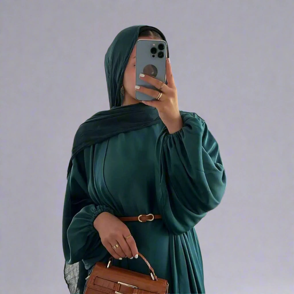Ensemble 2 pièces en satin pour femmes musulmanes, robe abaya ouverte avec robe intérieure sans manches