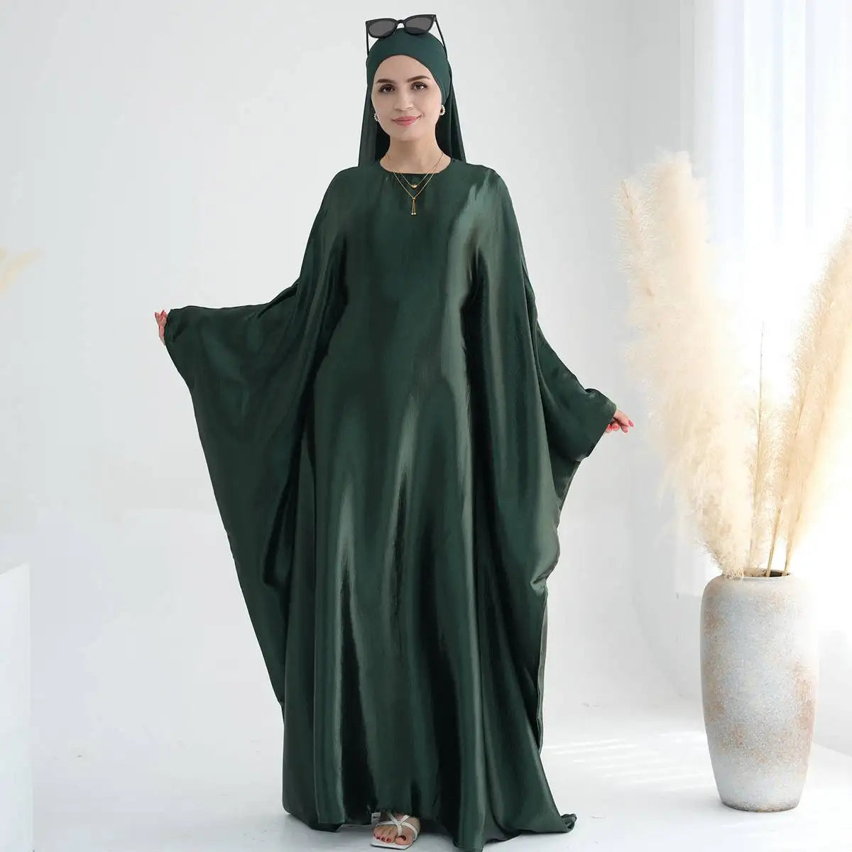 Robe Abaya Farasha en satin brillant pour femmes musulmanes