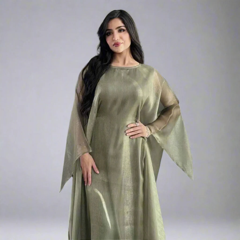 Ensemble 2 pièces robe abaya farasha à manches chauve-souris avec robe intérieure