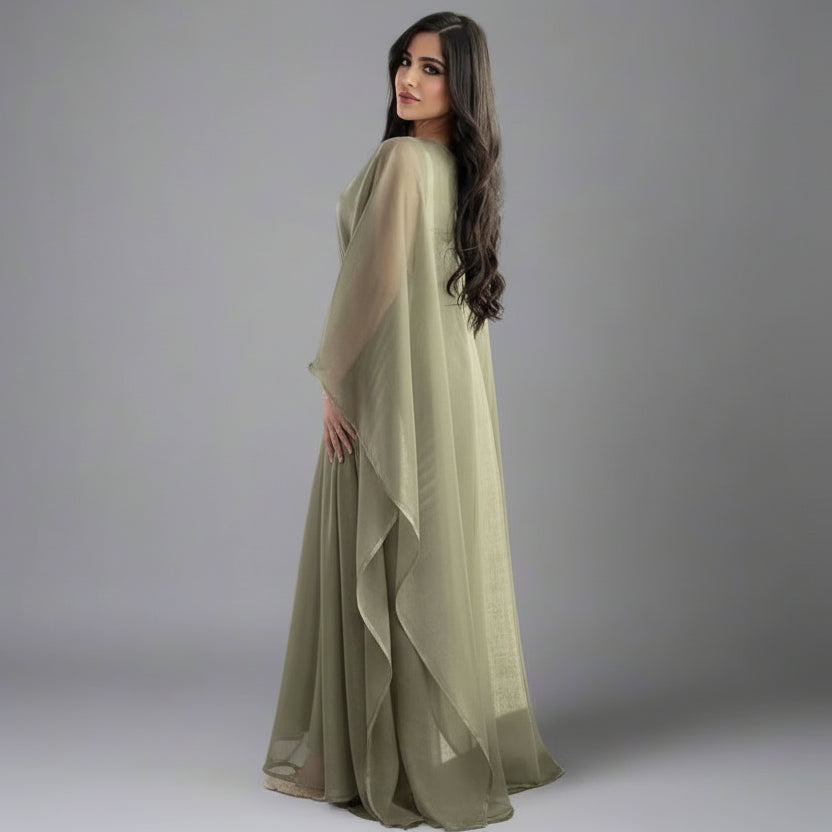 Ensemble 2 pièces robe abaya farasha à manches chauve-souris avec robe intérieure