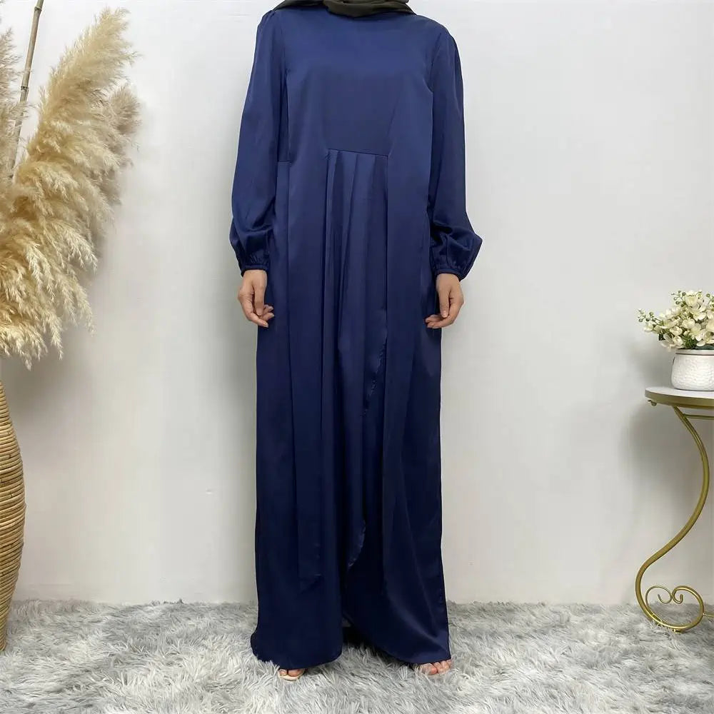 Robe Abaya en satin bleu #25C6345