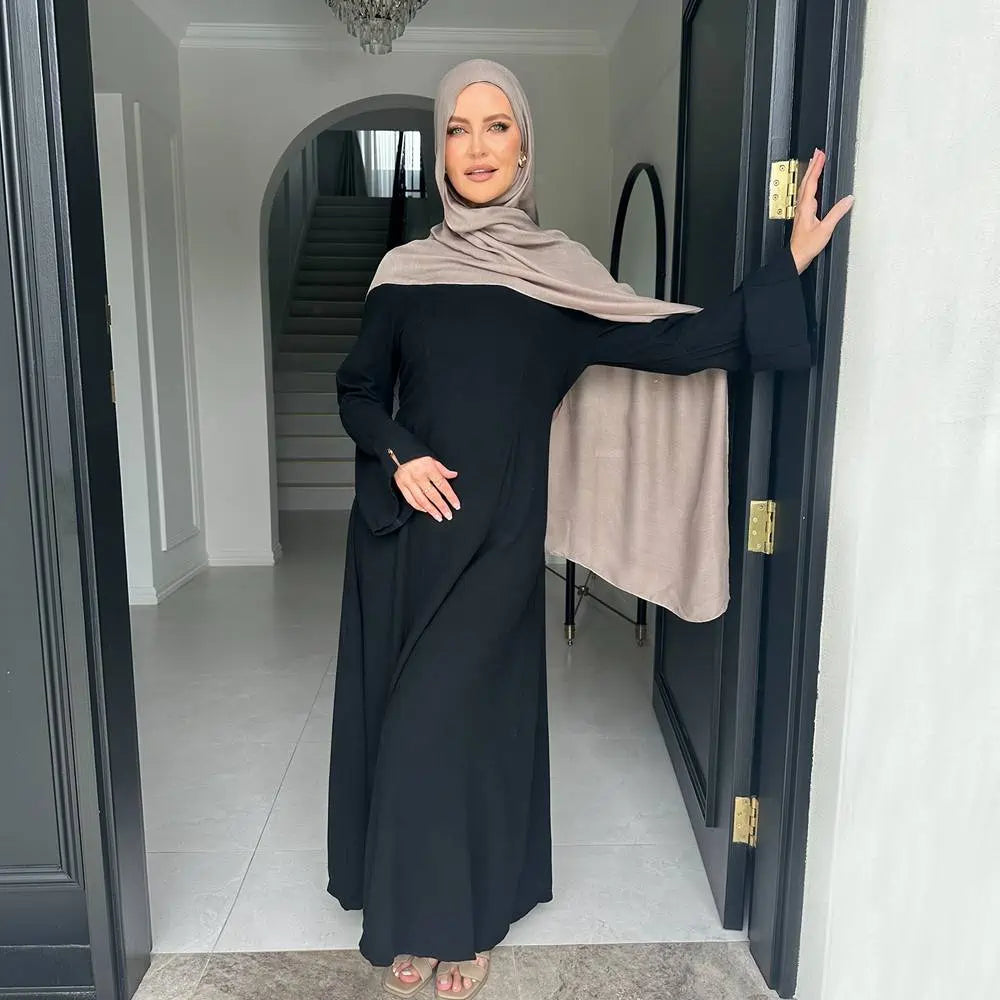 Robe Abaya en lin et coton mélangés avec bretelles réglables au dos #25948