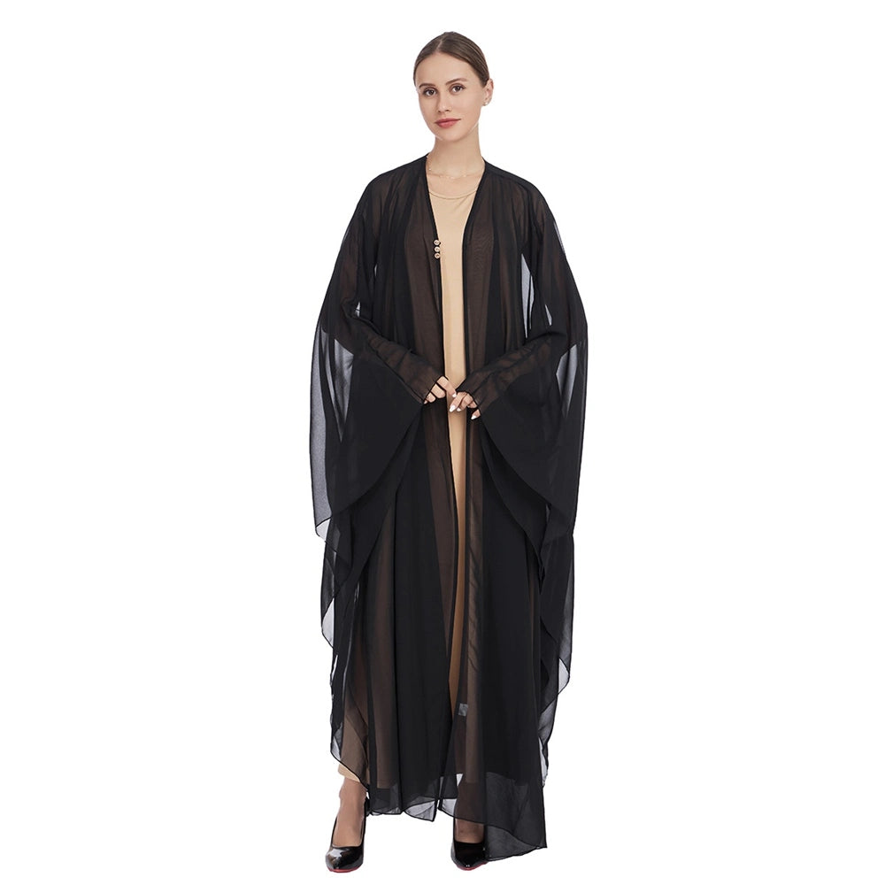 2 Pieces Set Open Abaya Dress Set With Knitted Inner Dress #25T945