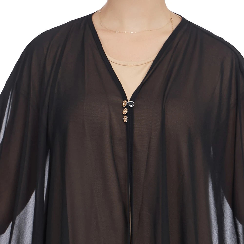 2 Pieces Set Open Abaya Dress Set With Knitted Inner Dress #25T945