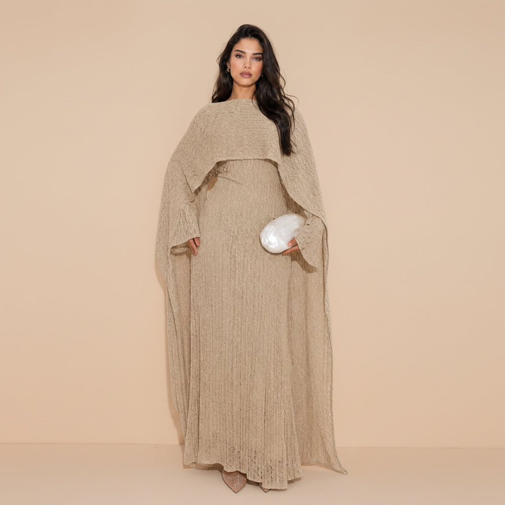Muslim Women Openwork Abaya Dress With Cape #261379