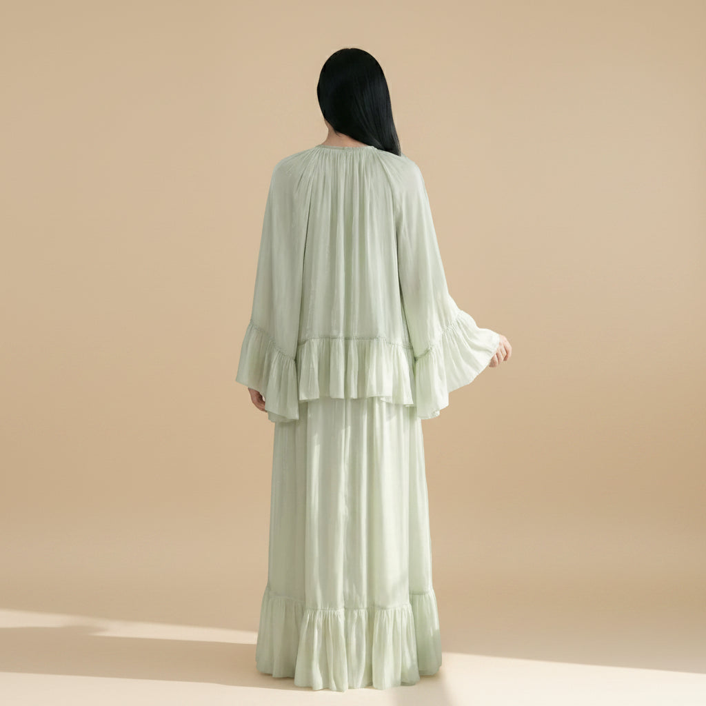 Muslim Women Embellished Rhinestones Short Sleeve Abaya Dress With Cape #261239