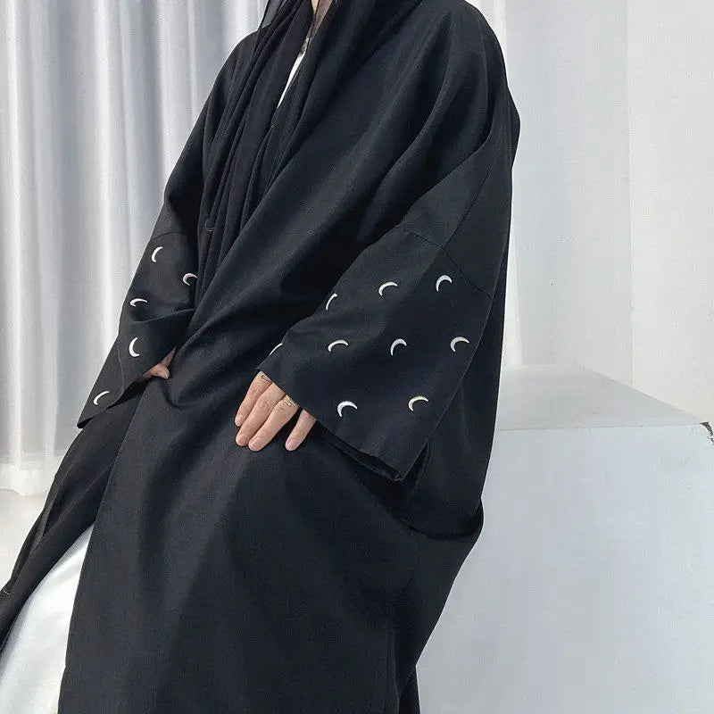 Robe Abaya ouverte avec cardigan brodé de lune