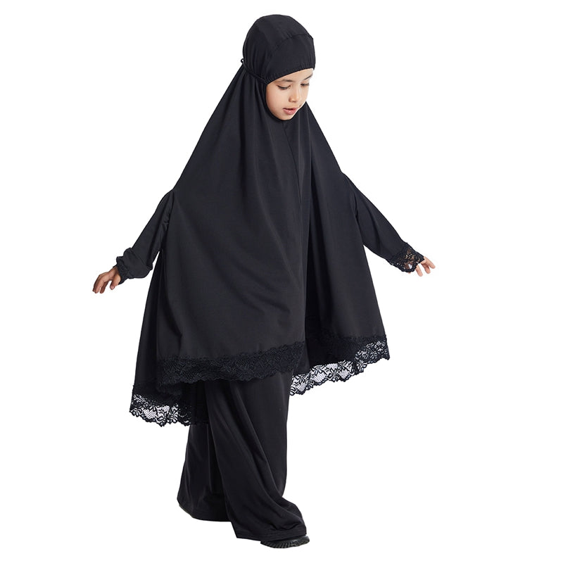 Arab Girl Jilbab Suit Prayer Dress 2 Pieces Set With Tops Robe Jilbab And Skirt