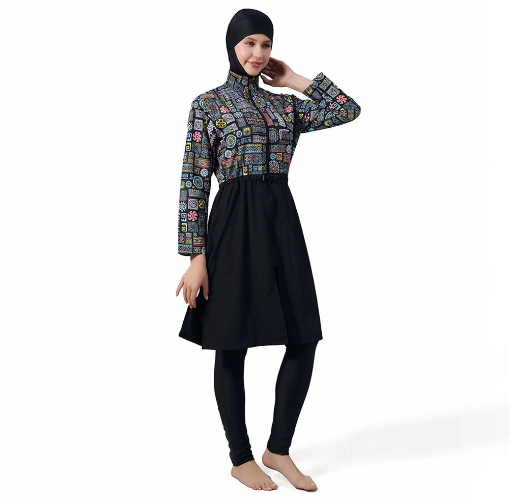 Maillot de bain 3 pièces imprimé burkini, maillot de bain halal #25022