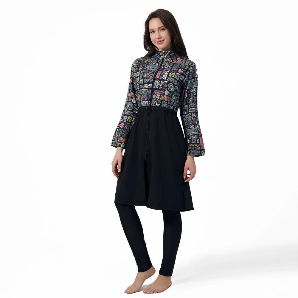 3 Pieces Set Burkinis Printed Swimwear Swimsuit Halal Bathing Suit #25022