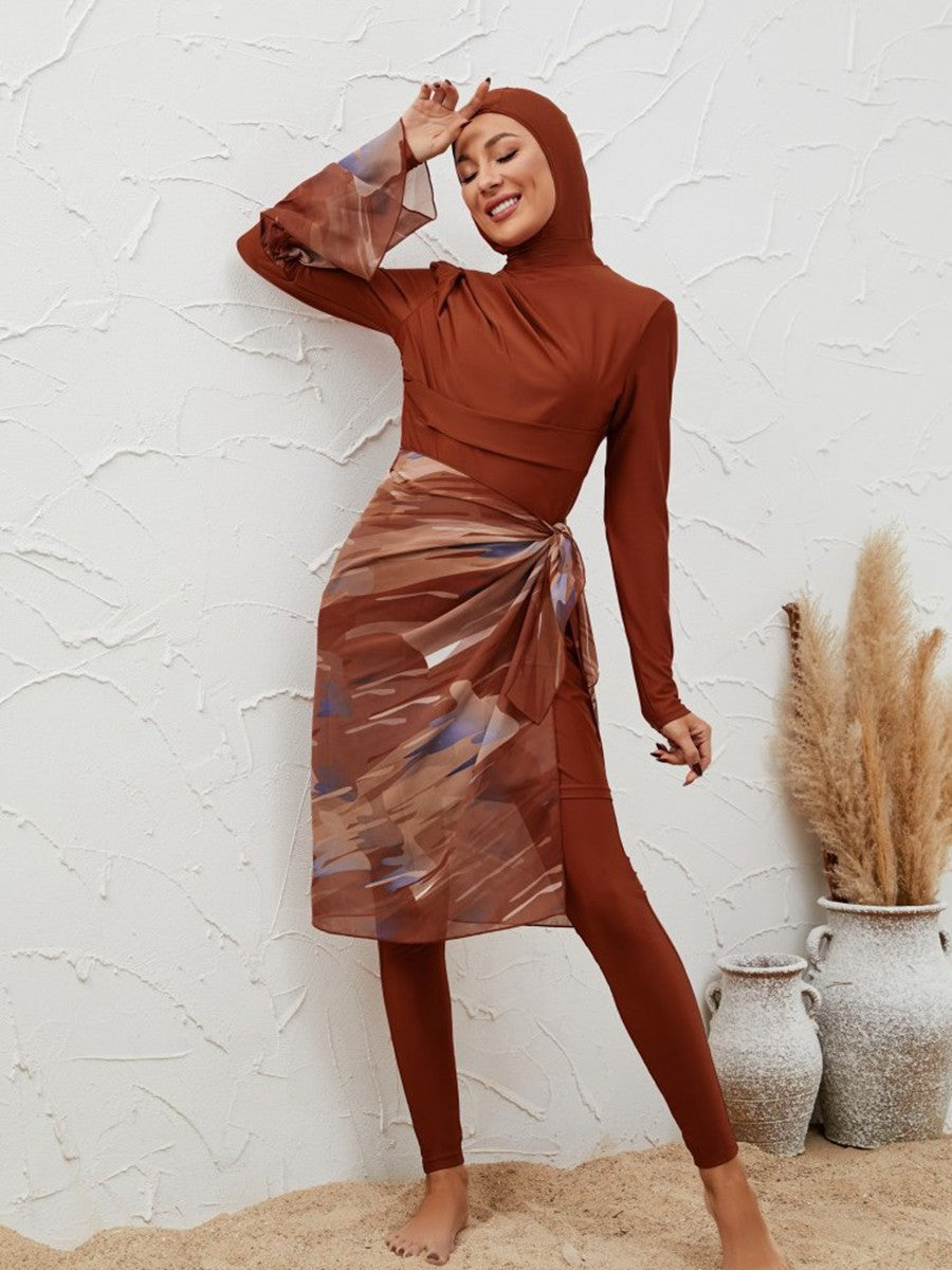 Muslim Women Burkini 4 Pieces Set Swimwear Bathing Suits - Islamic Swimsuit With Midi Wrap - #2611037