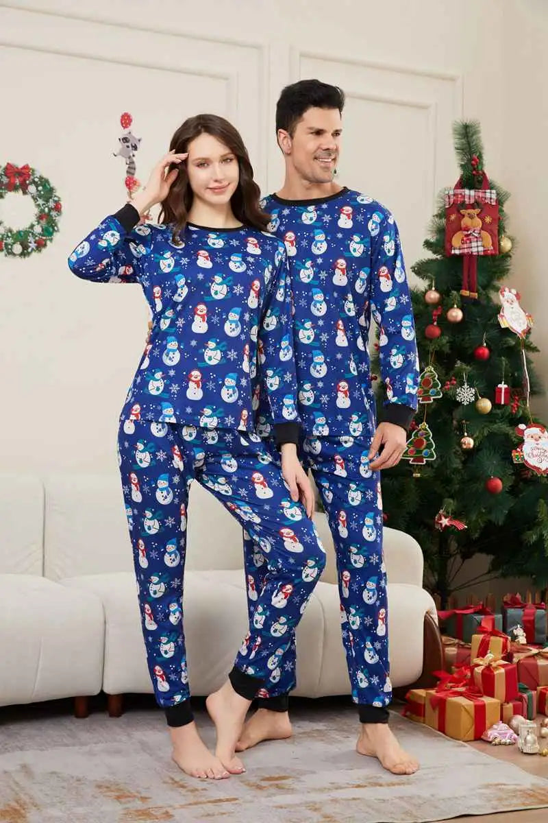 Ensemble pyjama de Noël assorti pour toute la famille, motif bonhomme de neige bleu