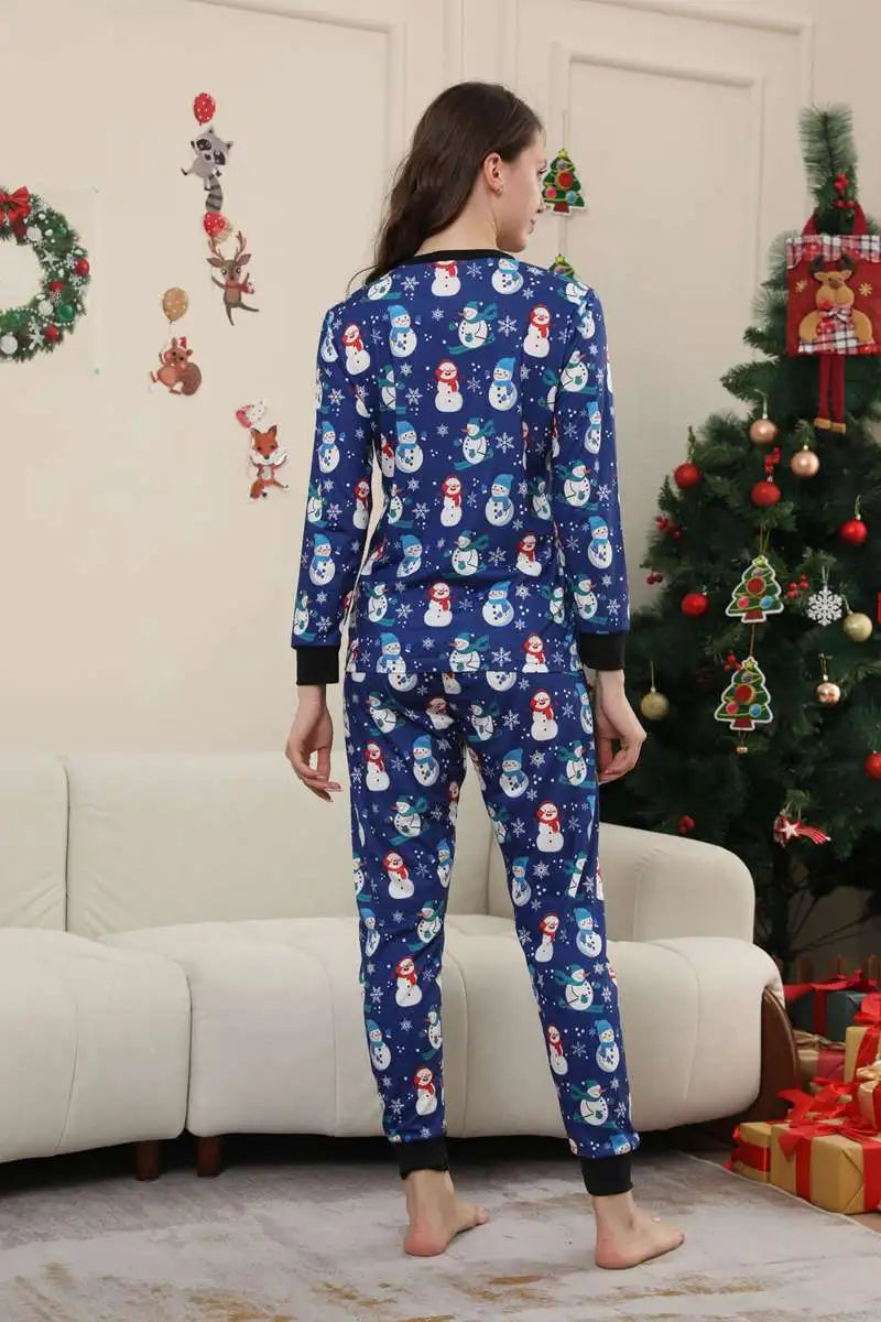 Ensemble pyjama de Noël assorti pour toute la famille, motif bonhomme de neige bleu