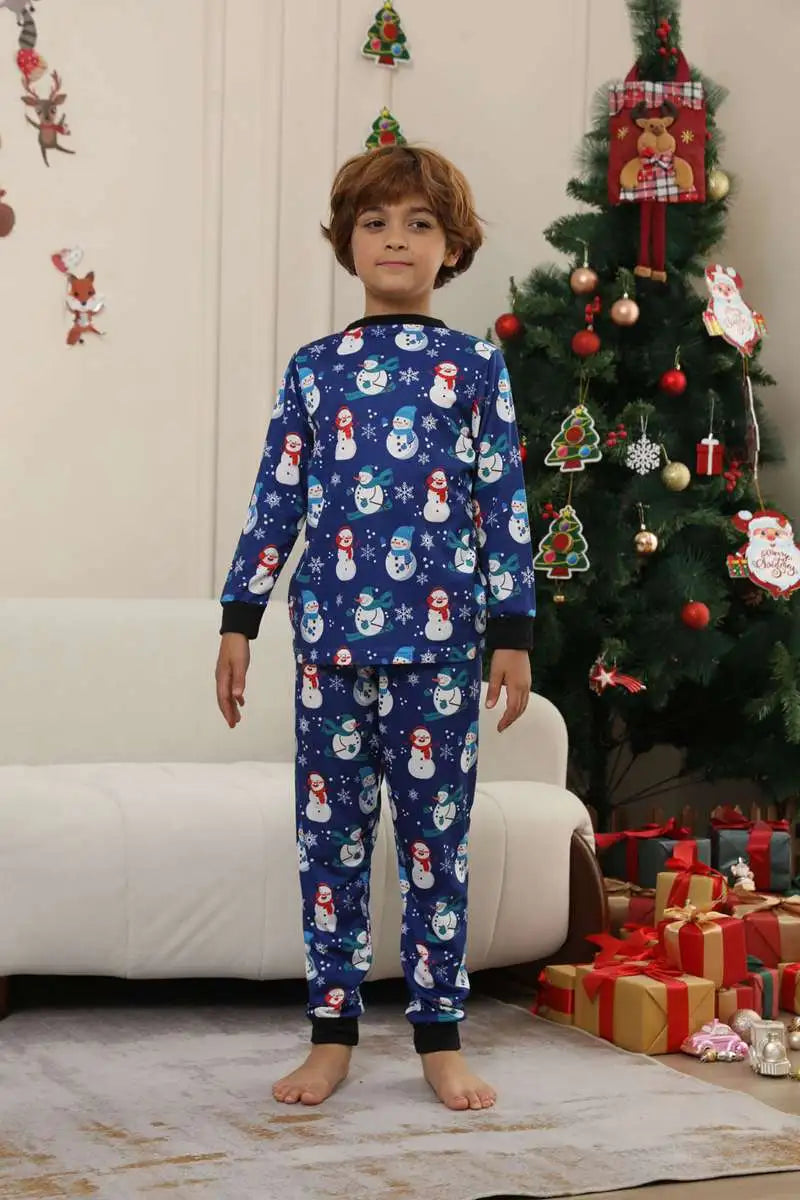 Ensemble pyjama de Noël assorti pour toute la famille, motif bonhomme de neige bleu