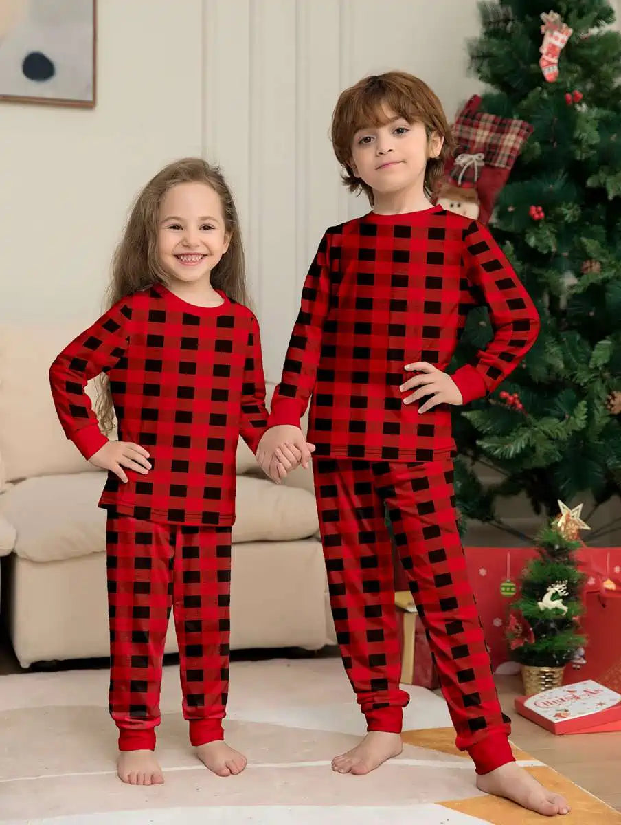 Ensemble pyjama familial assorti de Noël à carreaux #24317