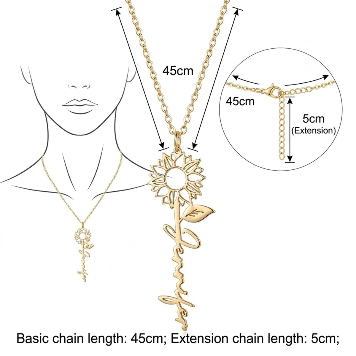 Personalized Name Necklace With Sunflower - Arabic & English #10
