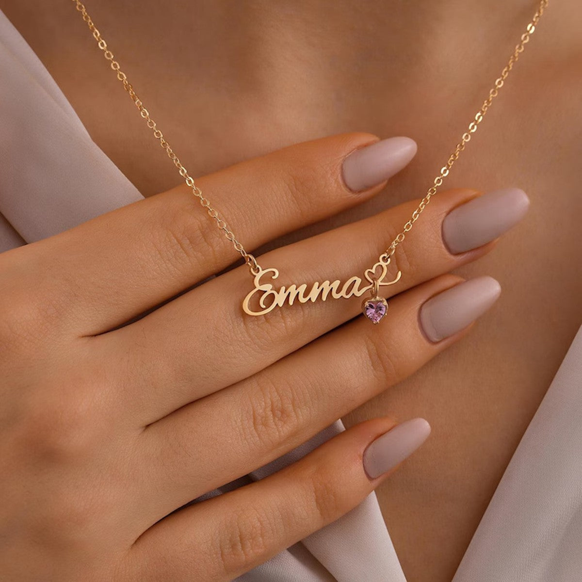 Personalized Name Necklace with Birthstone - Arabic & English #L090409