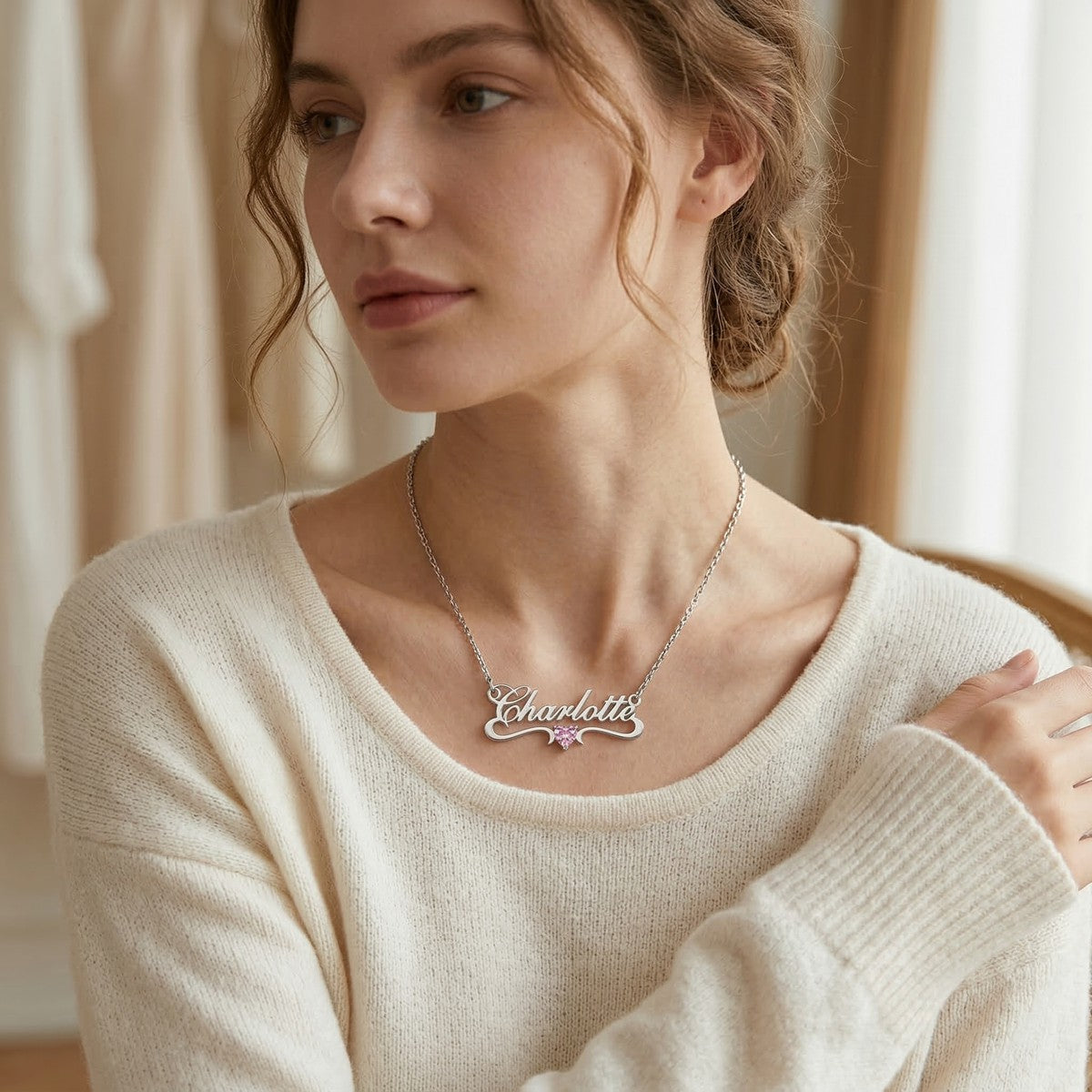 Custom Personalized Arabic & English Name Necklace With Birthstone #6ZX