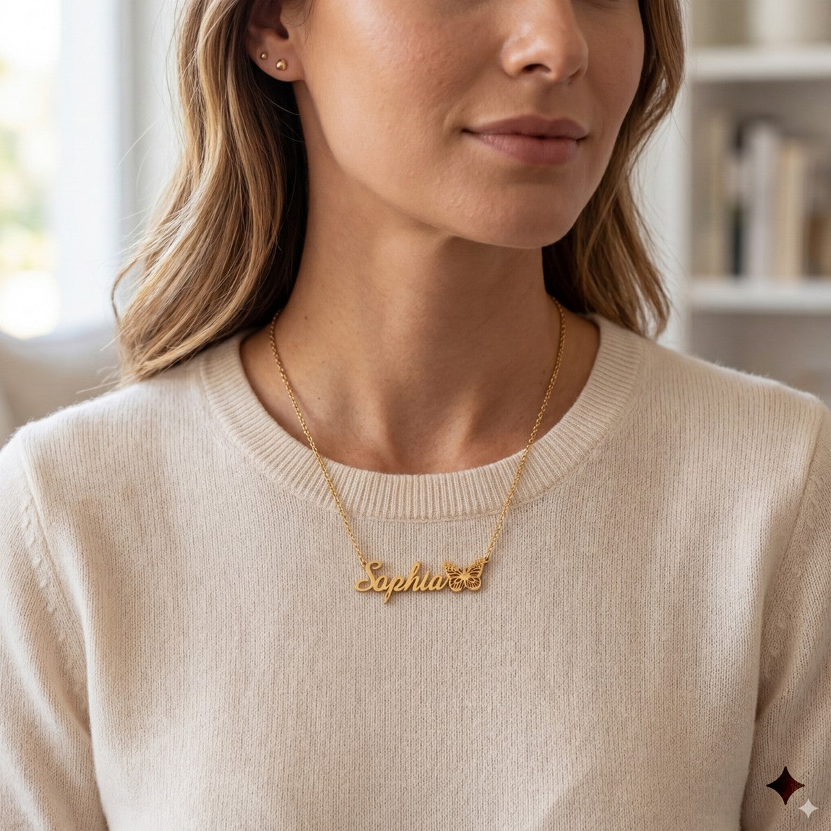 Personalized Name Necklace With Butterfly of Birth - Arabic & English